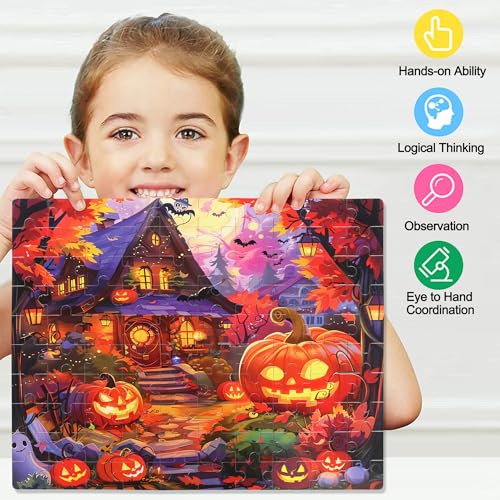 LELEMON Halloween Puzzles for Kids Ages 4-8,100 Piece Funny Pumpkin Castle Bat Jigsaw Puzzle for Children,Learning Educational Toys for Boys and Girls - color: Halloween