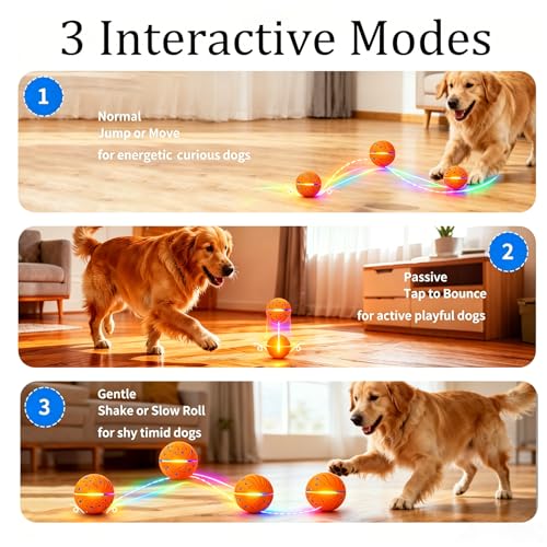 Interactive Dog Ball Toy, 3 Play Modes Smart Moving Bouncing Dogs Ball - color: Orange