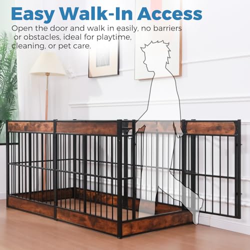 Large Furniture Style Dog Playpen, 32" H Dog Pen with Door, 12 Panels - color: Rustic Brown, style: 12 Panels (31.5" High)
