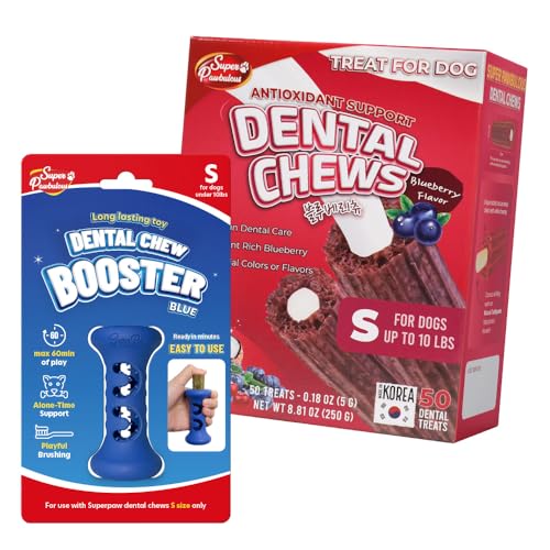 SuperPaw Dog Dental Chews (Berry, S) & Chew Holder (S) Bundle Kit - size: Small Toy & Antioxidant Support Chew Bundle
