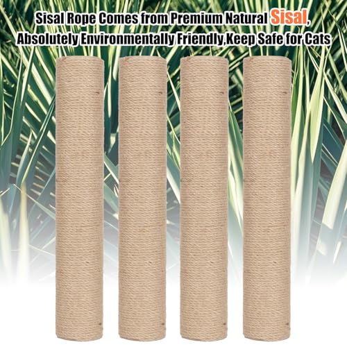 PowerKing Natural Sisal Replacement Scratching Post, 15.7'' 2 Pieces M8 Cat Scratch Post Refill Pole Parts for Refurbishment, Include Screws (Natural) - color: Beige, size: 15.7''+15.7'' (2.67''Thick)