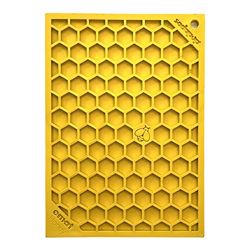 SodaPup Honeycomb eMat – Durable Lick Mat Feeder Made in USA from Non-Toxic, Pet-Safe, Food Safe Rubber for Mental Stimulation, Avoiding Overfeeding, Fresh Breath, Digestive Health, Calming, & More - color: Honeycomb Yellow