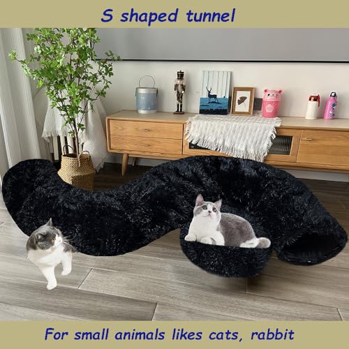 Cat Bed Tunnel Tube Toy Black Plush - color: Black Plush