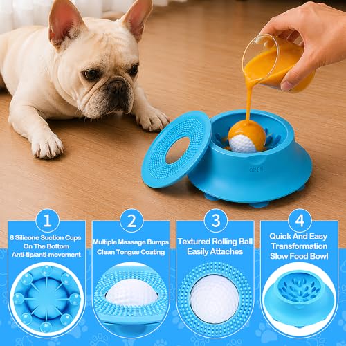 Slow Feeder Dog Bowl Lick Mat with Rolling Ball for Dog & Cat, Silicone - color: Grey
