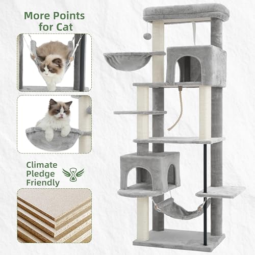 Gitelsnour Cat Tree, Cat Tower with Sturdy Steel Tube, Large Perch GCT024W - color: Light gray, size: 70.5 inches
