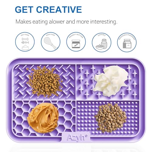 Azyh Licking Mat for Dogs & Cats 2 Pack, Slow Feeder Lick Pat for Large Dogs and Puppies, Anxiety Relief Dog Toys Feeding Mat for Butter Yogurt Peanut, Pets Bathing Grooming Training Mat (9.9'' × 6'') - color: Cyan&Purple