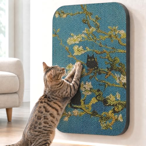 Cat Wall Scratcher, Art Cat Scratching Board for Indoor Cats - color: Almond Blossom New