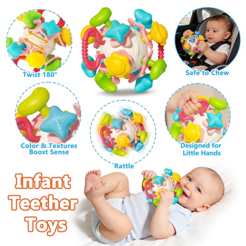 Qirptey Montessori Baby Toy,Stacking Cups Blocks Sensory Bin Teething Toys