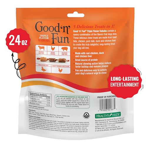 Good'n'Fun Triple Flavored Rawhide Kabobs for Dogs 36 Count (Pack of 12) - size: 1.5 Pound (Pack of 12)