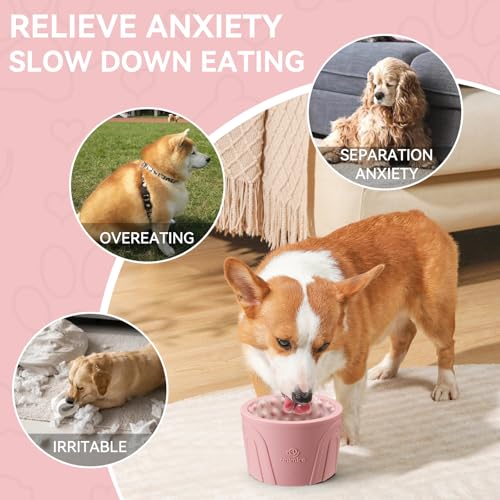 Dog Slow Feeder Lick Bowl, Anxiety Relief Dog Licking Mat Treat Dispenser, Non-Slip Anti-Choking Slow Eating Lick Bowl for Small Medium and Large Breed Dogs, BPA Free Silicone - color: Pink, size: S