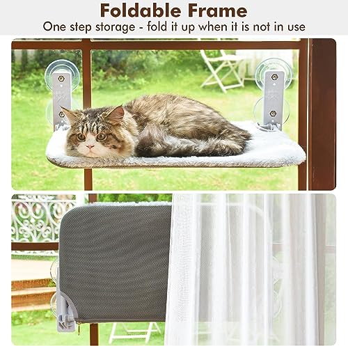 AMOSIJOY Foldable Cat Window Perch with Metal Frame, M Gray - color: Gray, size: Medium