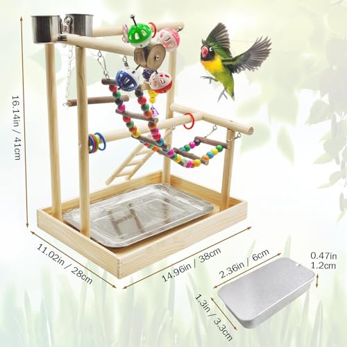PINVNBY Natural Wood Bird Playground Parrot Perch Stand Lovebird Gym - size: Two Floors With Wooden Bridge