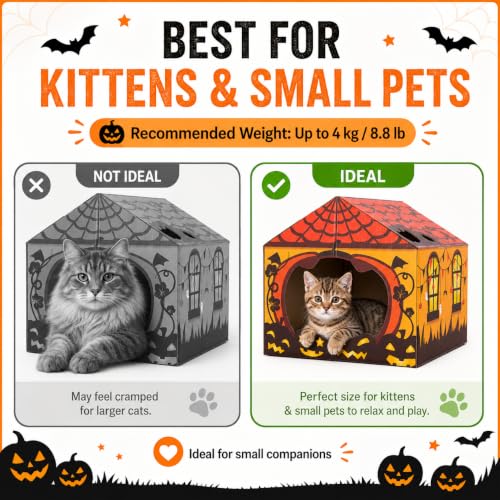 Tailtastic Halloween Cat Scratcher House with Pads & Catnip for Indoor Cats - color: ORANGE