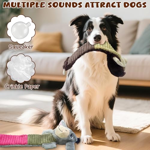 No Stuffing 2 Pack Dog Squeaky Toys, Chew with Crinkle to Large Puppy - color: Grey,coffee