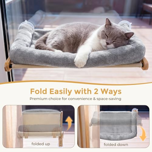 Pecute Cat Window Hammock Foldable, Cat Bed with Soft Cushion Grey, 26" L - color: Grey