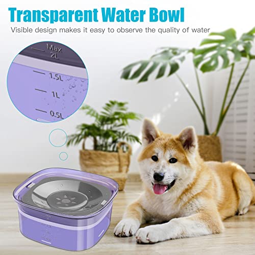 UPSKY 70oz Dog Water Bowl, No Spill Slow Drinking Feeder for Messy Drinker - color: Purple, size: 2 L