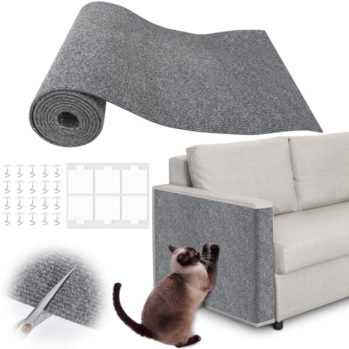 Cat Scratch Furniture Protector - 100" x 13.8" Trimmable Self-Adhesive Cats Claws Scratch Pads, DIY Cat Climbing Couch Protector for Scratch Post Cat Tree Replacement Indoor (Light Gray) - color: Light Gray, size: 13.8" x 100"