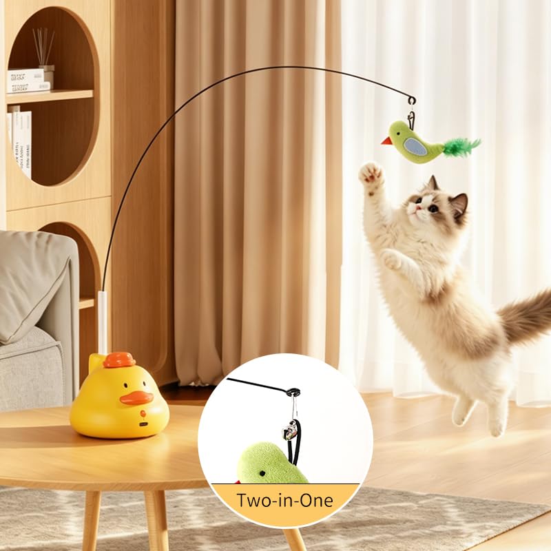 KITPLUS Interactive Cat Toy for Indoor Cats: Automatic Rotating Feather Wand with Bird Sounds, Rechargeable Self Play Kitten Exercise Toy, 360° Moving Cat Enrichment Toy for Bored Adult Cats Vine 2