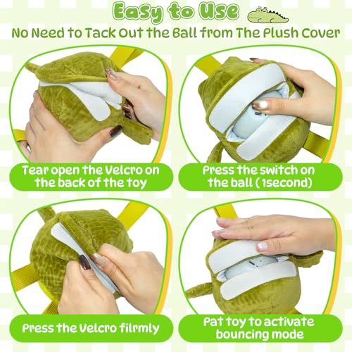 Plush Interactive Dog Toys, USB Rechargeable Jumping Squeaky Ball, Ideal for Keeping Puppy Busy Indoors, Motion Activated Balls for Medium/Large Dogs, Not for Aggressive Chewers (Crocodile)