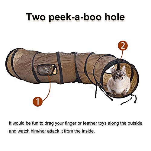 Andiker Cat Tunnel, S-Shape Cat Tube Collapsible Kitten Play Toy with 2 Side Holes for Kitten Exercising Hiding Training and Running Cats Toy for Indoor Cats(Brown) - color: Brown