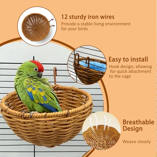 Rattan Bird Nest for Cage，2PCS Hanging Parrot Breeding Nesting House - style: Semicircle