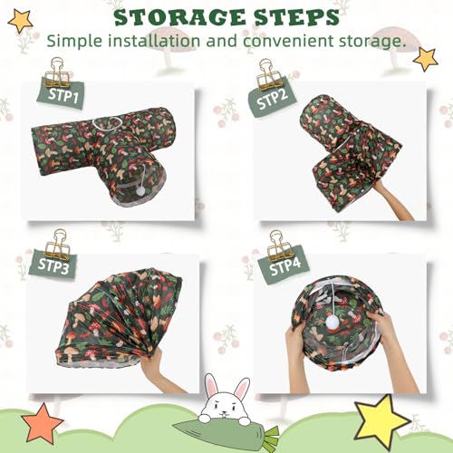 BWOGUE Bunny Tunnels & Tubes, 3-Way Collapsible Rabbit Hideout for Bunnies - color: Mushroom