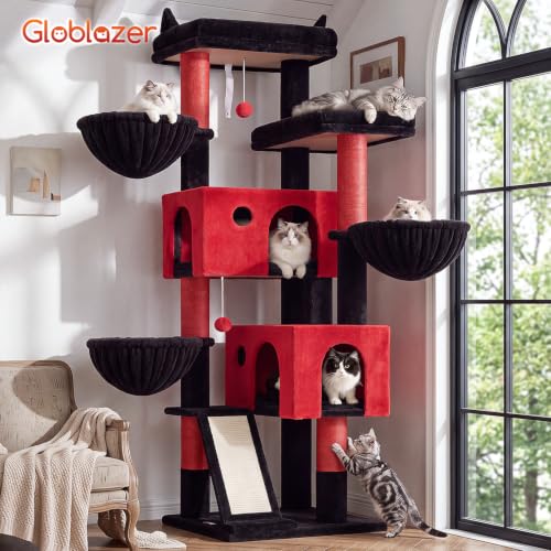 Globlazer Large Cat Tree 72in Tall Cat Climbing Tower, F72G, Gothic - color: Black Red