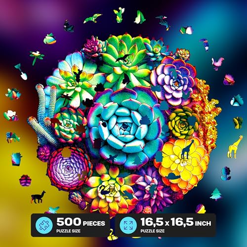 ESC WELT Wooden Succulent Puzzle 500 Pieces - Captivating Mind Entertainment for Teens and Adults - Fun and Environmentally Friendly Toy - Challenging Jigsaw Game - Wooden Puzzle - color: Succulent, size: 500