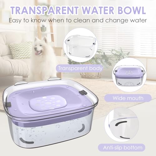 AONKEY 3L No Spill Dog Water Bowl with Slow Drinking Disk(Violet) - color: Violet