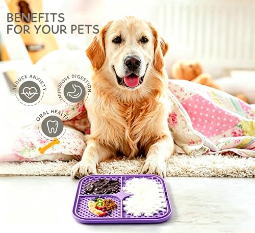 Licking Mat for Dogs & Cats with Suction Cups, 1 Pack Square Dog Slow Feeder Lick Pat for Anxiety Relief & Boredom, Dog Toys to Keep Them Busy, Pets Bathing Training Grooming Mat 7.8 * 7.8inches - color: 1Pack-Purple