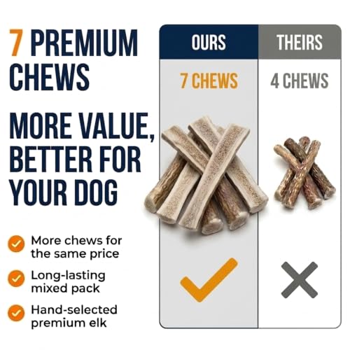 K9warehouse Mixed Elk Antlers for Dogs, Split & Whole, Large 7 Pack, 1.5lbs