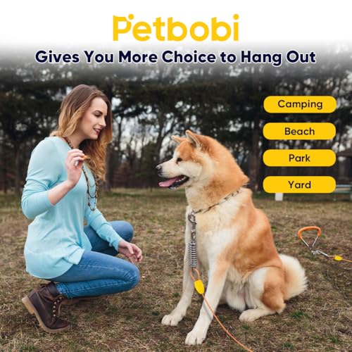 Petbobi Dog Tie Out Cable and Stake, 30ft Heavy Duty Dog Leads for Yard - color: Orange, size: 30 ft (120 lbs)