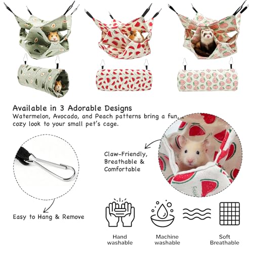 Small Animal Hammock and Tunnel Set, 3-Tier Hanging Hideout - color: Watermelon
