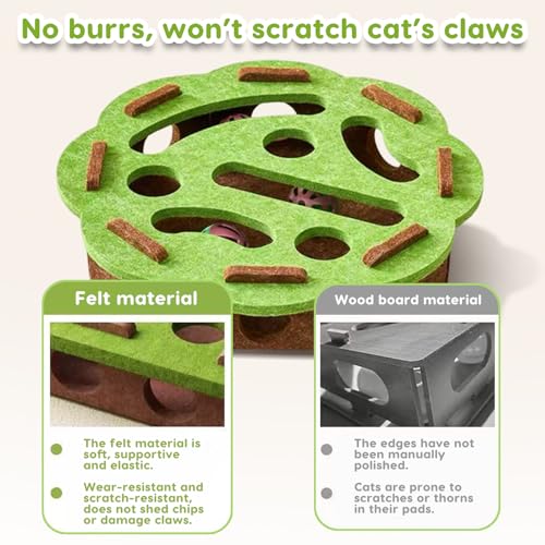 Interactive Cat Toy Puzzle, 15.75 Inch Puzzle Maze Indoor Cat Toys, Felt Cat Feeder with Bell Stimulates Natural Hunting Instincts, Cat Scratch Box Interactive Cat Toys for Indoor Cats