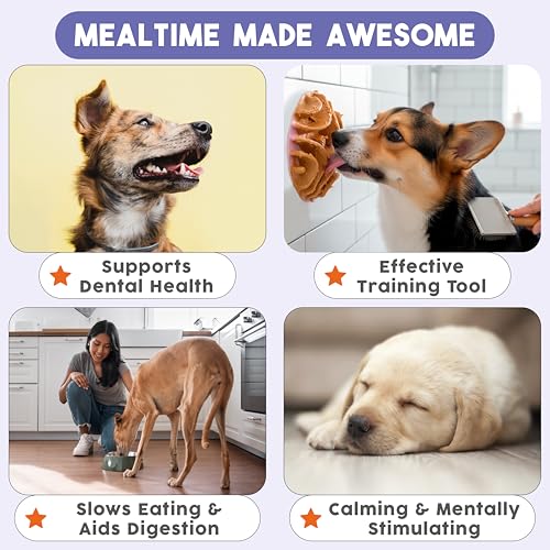 Lick Mat + Slow Feeder Bundle – Silicone, Non-Slip, and Dishwasher Safe - (1) Dog Lick Mat and (1) Slow Feeder Insert for Dog Bowls Over 5.5-Inches - with Suction Cups - Wet and Dry Food-Compatible