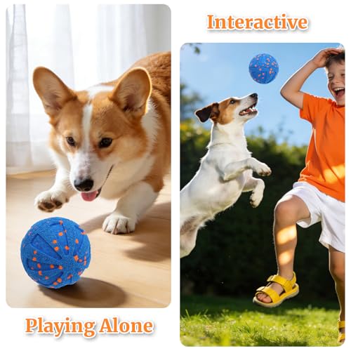 Interactive Dog Toys, Automatic Moving Dog Balls Self Rolling Vibrating Bouncing Ball for Dogs Medium & Large E-TPU Smart Dog Toys Stimulating for Boredom-Blue