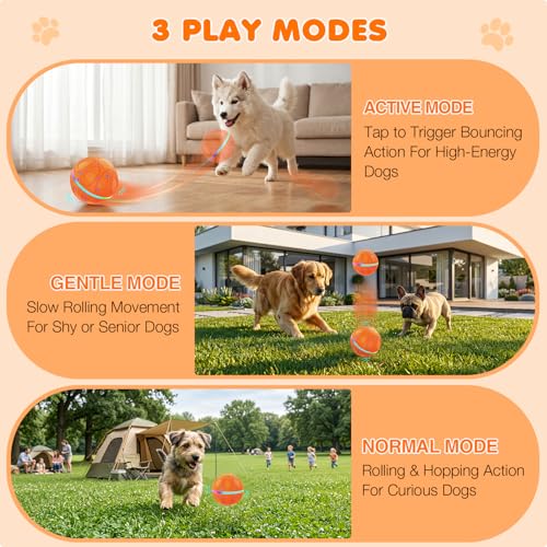 Interactive Dog Toys Ball – Automatic 3-Modes Active Rolling Balls (Orange) - color: Orange