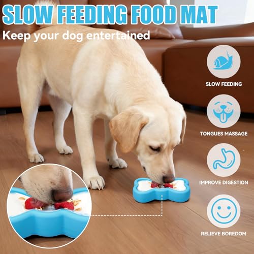Lick Mat for Dogs, Animire Anti-Spilled Bow Tie Lick Bowls for Anxiety Relief, Silicone Slow Feeder Licking Pad with Suction Cups, Freezeable Dog Enrichment Toy for Boredom(Light Blue,S) - color: A-Light blue, size: S