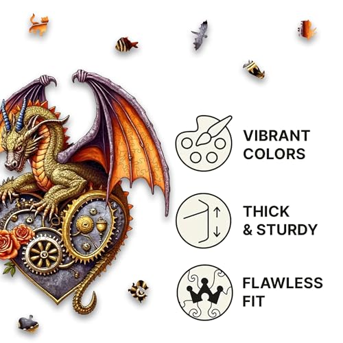 Jigsaw Puzzles,210 Pieces Flying Dragon Wooden Puzzles for Adults, Unique Shaped Plant Puzzles,Brain Teaser Family Flower Puzzle Game (Dragon, Medium) - color: Dragon, size: Medium