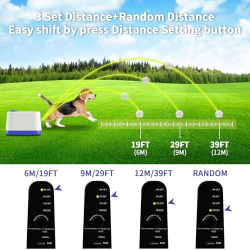 Automatic Dog Ball Launcher, Dual Auto-Manual Modes with Dog Barking Sound, Interactive Dog Fetch Toy, 3 Adjustable Distances, Dog Balls Thrower for Small & Medium Dogs, with 4 Durable ETPU Balls - color: White and Blue