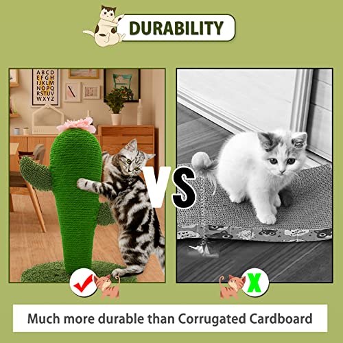 AUSCAT Cat Scratching Post, Cute Cactus Scratching Post, Nature Sisal Cat Scratcher for Indoor Cats and Kittens - color: Cactus