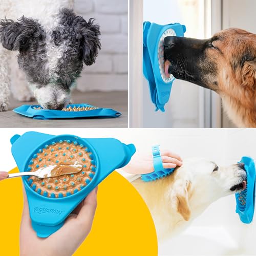 Aquapaw Silicone Dog Lick Mat - Suction Cup Slow Feeder Pad - Calming Bath Time Aid & Dog Grooming - Stress Relief & Pet Enrichment - Pack of 2 - XL & Small, Blue - size: 2-Pack XL & Small