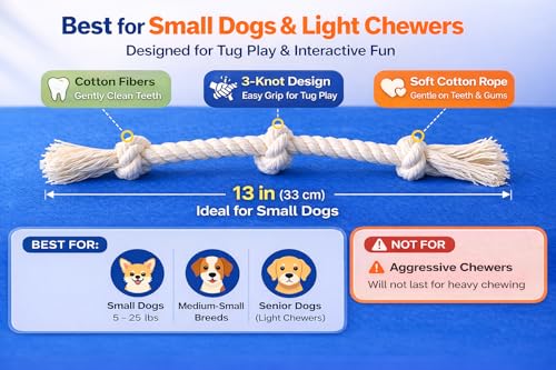 2-Pack 13" 3-Knot Dog Rope Toys for Puppies & Small to Medium Dogs, Natural Cotton Tug Toys for Interactive Indoor & Outdoor Play, Fetch, Teeth Cleaning, Training, Light Chewers, Washable, White - style: 3 Knots