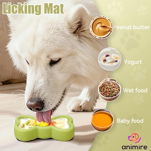 Lick Mat for Dogs, Animire Anti-Spilled Bow Tie Lick Bowls for Anxiety Relief, Silicone Slow Feeder Licking Pad with Suction Cups, Freezeable Dog Enrichment Toy for Boredom and Distraction(Green,S) - color: A-Green, size: S