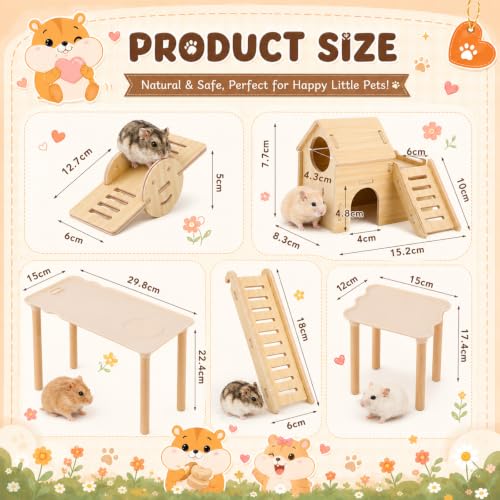 Novabright 5 Pcs Hamster Platform Playground Set, Wooden Hamster Hiding House Cage Accessories with Multi-Functional Platform, Seesaw, Ladder and Slide for Dwarf Syrian Hamsters, Gerbils, Mice