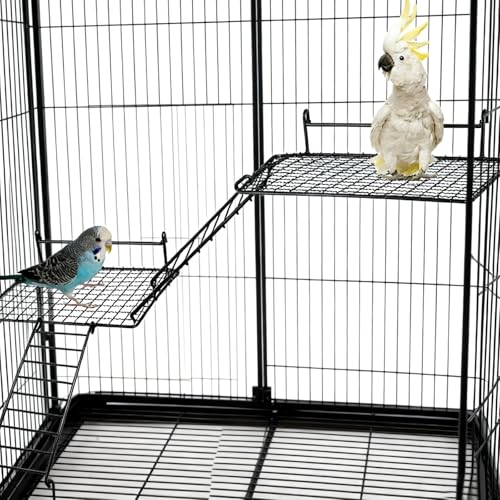 4 Pcs Bird Perches Platform, Stainless Steel Bird Cage Platform with Climbing Ladder Bird Cage Accessories for Budgerigars, Cockatiels, and Small to Medium-Sized Birds (Black)