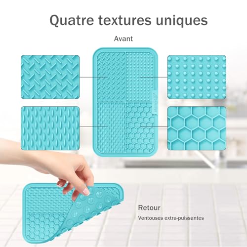 MateeyLife Lick Mat for Dogs & Cats, Slow Feeder Licking Pads for Boredom - color: Purple&Cyan, size: 9.9'' × 6''