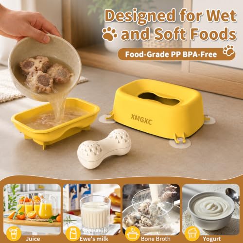 Dog Lick Bowl Slow Feeder with Rolling Log & Suction Base,Yellow - color: Yellow