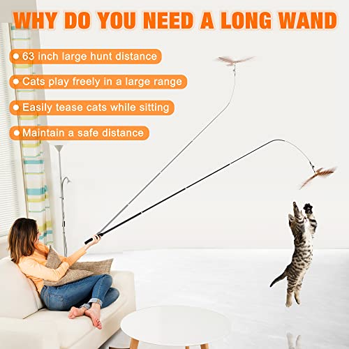 JXFUKAL Cat Toys- 2 in 1 Spring Cat Wand Toy with 2PCS Ultra-Long Cat Teaser, 4PCS Spring Steel Wire & 5PCS Feather Refills for Kitty Kitten Indoor Cats Accessories - color: CAT WAND TOY SET