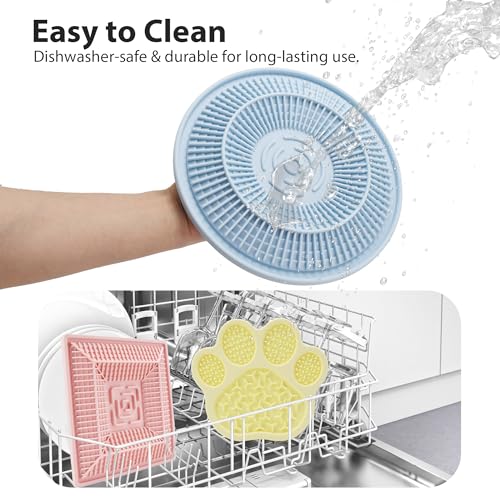 Lick Mat for Dogs and Cats, Slow Feeder Mats with Suction Cups - Bathing, Grooming and Training, Anxiety Relief Feeding Pad,Dishwasher-Safe Blue - color: Blue-Round